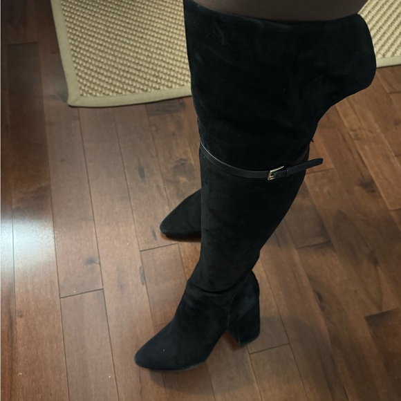 Black suede tall over the knee boots with a block heel - Picture 4 of 5